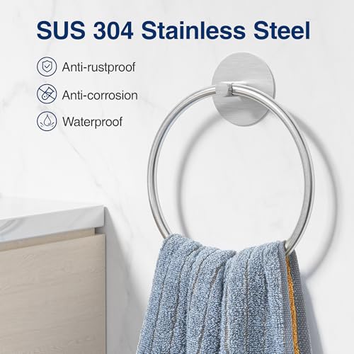 Nickel Brushed Bathroom Towel Ring - SUS304 Stainless Steel - Product Imagery