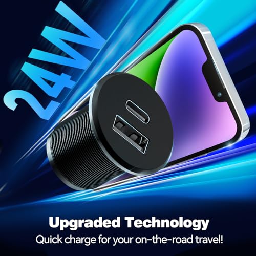 acegoo 24W USB C Car Charger, Aluminum Fast Charging 12V USB - Product Imagery