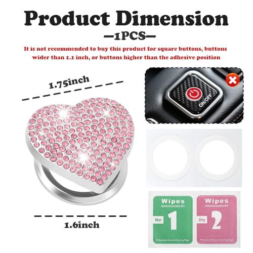 Bling Push Start Button Cover with Rhinestone,Heart Push to - Product Imagery