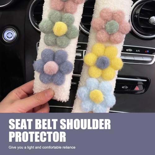 2 PCS Car Seat Belt Cover Pads, Cute Flower Safety Seatbelt - Product Imagery
