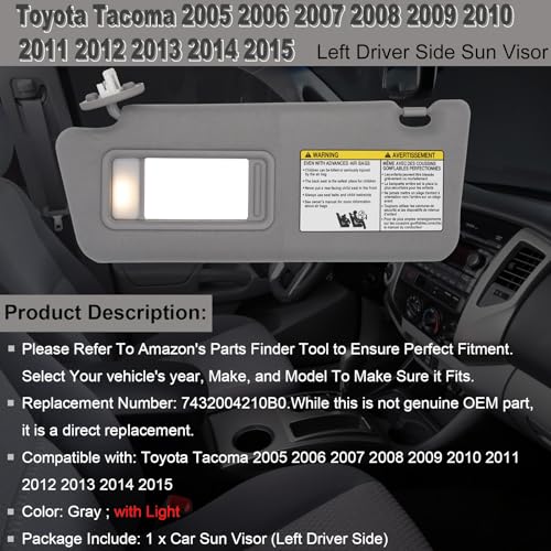 NHILES Driver Side Sun Visor Compatible with Toyota Tacoma - Product Imagery