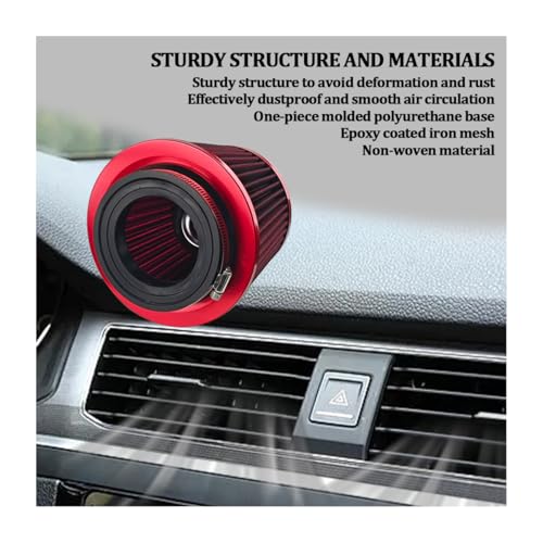 3/3.5/4 Inch Clamp-On Cone Air Intake Filter Kit, Red - Product Imagery