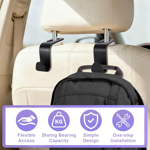 BFXM 6 Pack Car Seat Headrest Hooks,Car Accessories Black - Product Imagery