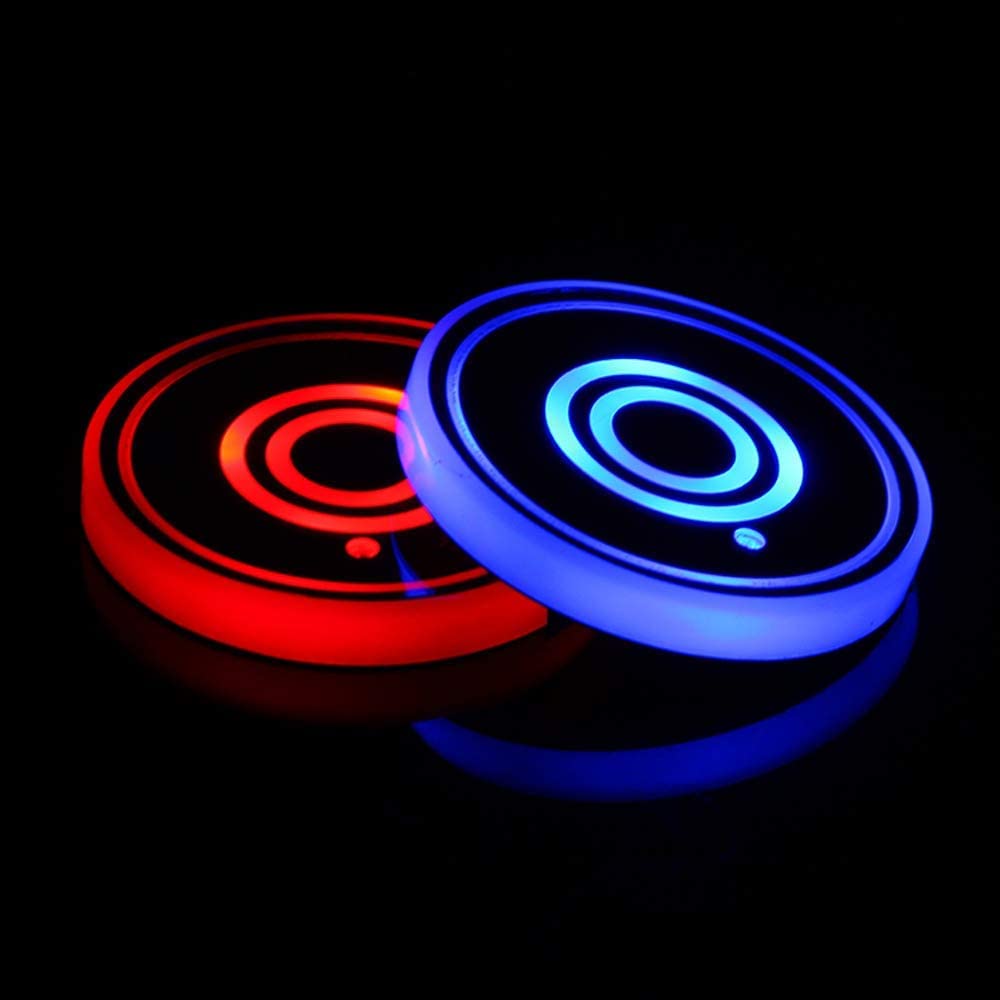 LED Car Cup Holder Lights, 7 Colors Changing USB Charging Mat - Product Imagery