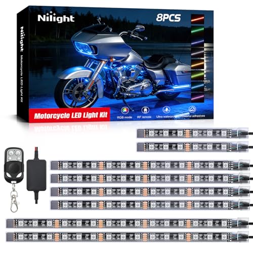Nilight 8PCS Motorcycle RGB Led Light Kit Waterproof Multi-Color - Product Imagery