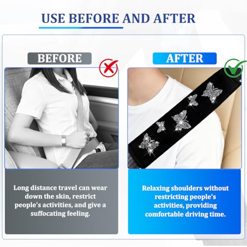 2 Pack Butterfly PU Leather Seat Belt Shoulder Pads, Silver - Product Imagery