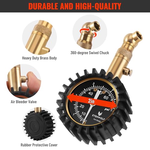 ETENWOLF Tire Pressure Gauge for Cars 0-75 PSI with Large Glow - Product Imagery