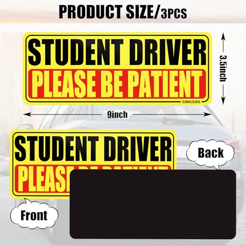 SINGARO Student Driver Magnet for Car - Please Be Patient, 3Pcs - Product Imagery