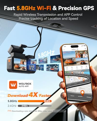 WOLFBOX X5 3 Channel 4K HDR Dash Cam, STARVIS 2 IMX678 8MP Night - Product Imagery