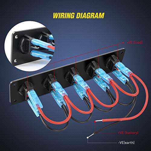 Nilight 5 Gang 3 Pin Rocker Switch Panel On Off SPST Toggle - Product Imagery
