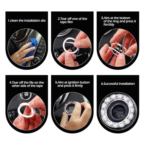 Car Bling Push Start Button Cover, Crystal Rhinestone Engine - Product Imagery