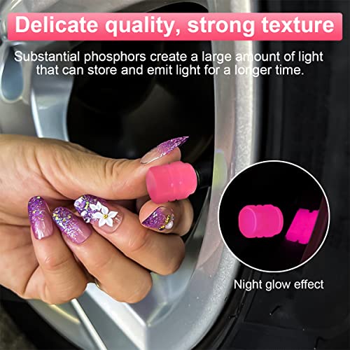 12PCS Glow-in-Dark Tire Valve Stem Caps, Air Covers, Pink - Product Imagery