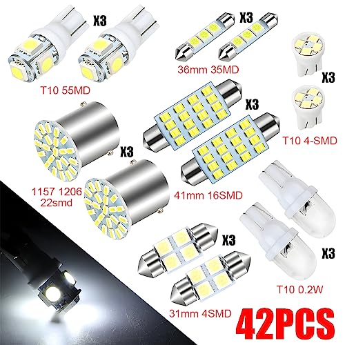 42 Pcs Car LED Lights Kit, 6000K 12V T10 Interior Bulbs - Product Imagery