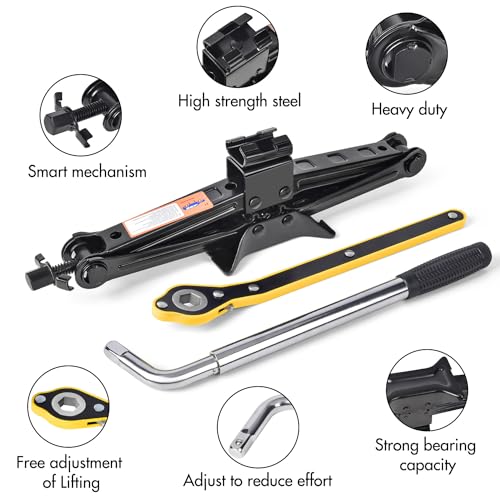 Scissor Car Jack 2 Ton (4409 lbs) Tire Changing Kit with Lug - Product Imagery
