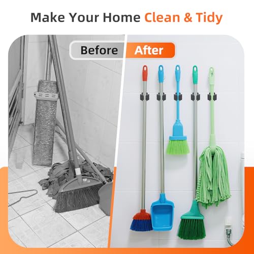 5 PCS Broom Holder Wall Mount, Upgraded Heavy Duty Mop and Broom - Product Imagery