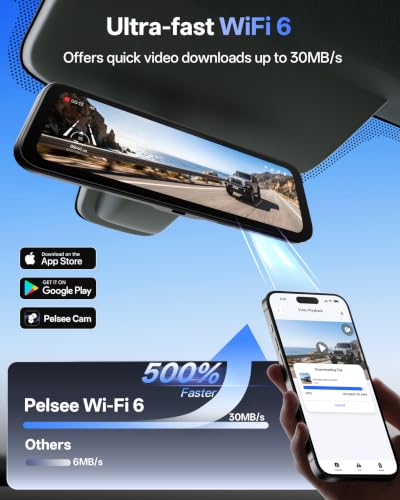 Pelsee S12 Native 4K + 2.5K Mirror Dash Cam, 64GB Card Included, - Product Imagery