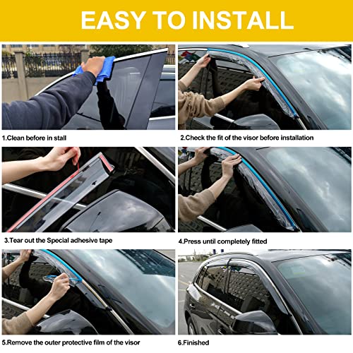 4 Pieces Smoke Tinted Tape-On Side Window Visor Deflectors Rain - Product Imagery