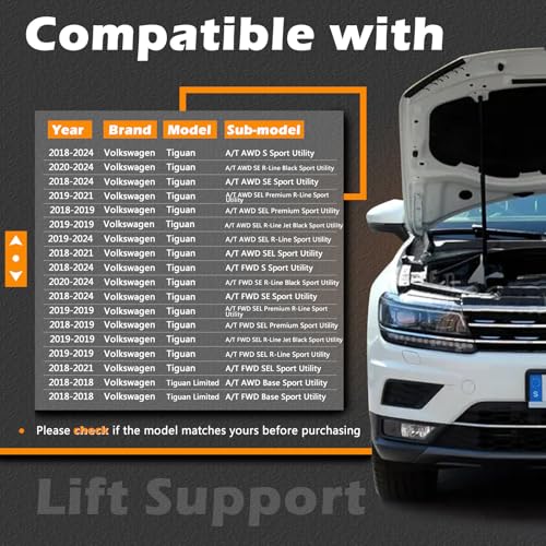 27.18 in 2 PCS Hood Lift Support Struts Gas Spring Shocks Rod - Product Imagery