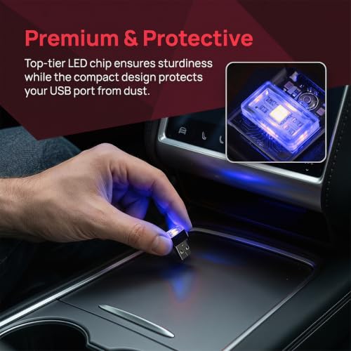 4PCS USB LED Car Interior Atmosphere Lamp, Portable Mini, Blue - Product Imagery