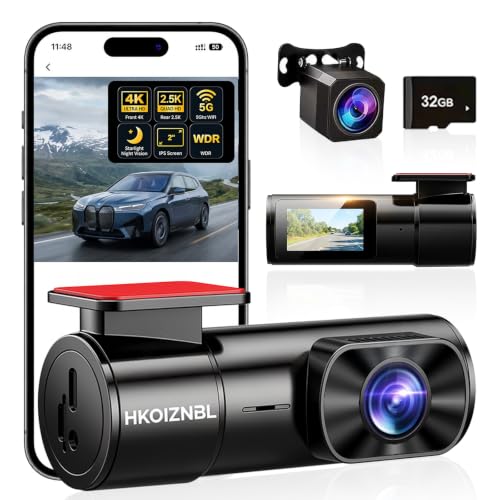 HKOIZBL 4K+2.5K Dash Cam Front and Rear, Built-in 5G WiFi, 32GB - Product Imagery