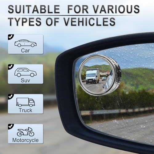 LivTee Blind Spot Mirror, 2'' Round HD Glass Frameless Convex, - Product Imagery