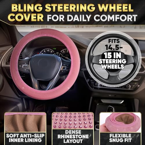 Pink Bling Car Accessories Set, 27 Pcs, for Women Drivers - Product Imagery