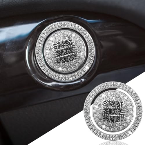 KITUREK Bling Crystal Car Engine Start Ring Sticker, White - Product Imagery