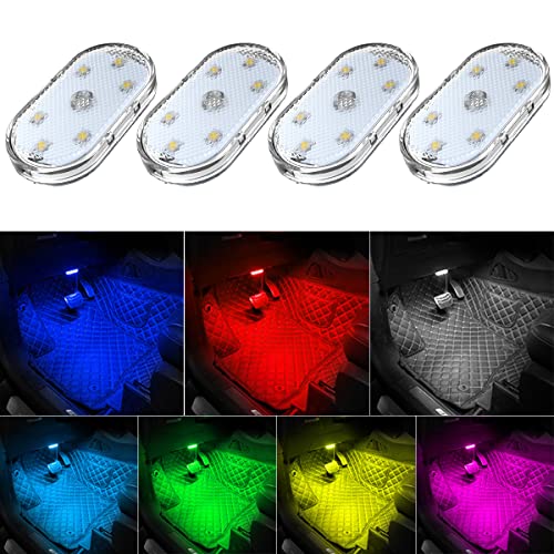 4Pcs Car LED Lights Interior Wireless, 7 Colors Interior Car - Product Imagery