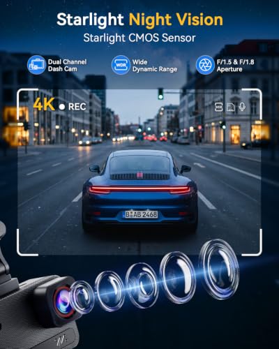 4K+4K Dash Cam, Free 128GB Card, 5.8GHz WiFi6 - up to 20MB/s - Product Imagery