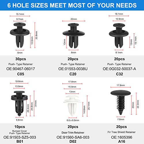 QIIYCCE 120PCS Car Clips & Plastic Rivets - 6 Popular Sizes, - Product Imagery