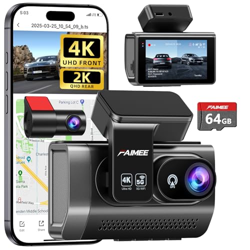 FAIMEE 4K Dash Cam Front and Rear, Night Vision, WDR, Free Card - Product Imagery