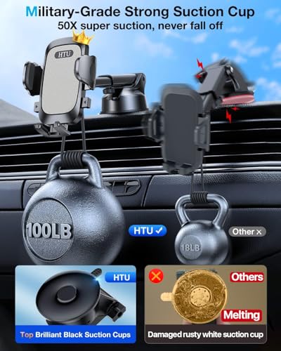 HTU Car Phone Holder【2026 Upgraded 100+LBS Suction & Safety - Product Imagery