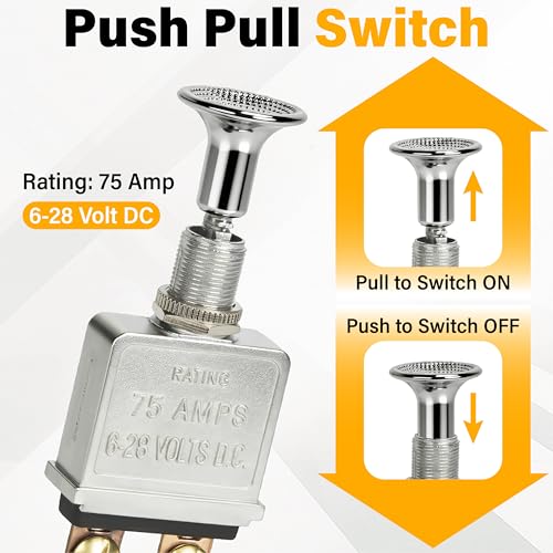 2 PCS Push Pull Switch, 75 AMP 6-28V DC Pull Switch - Product Imagery