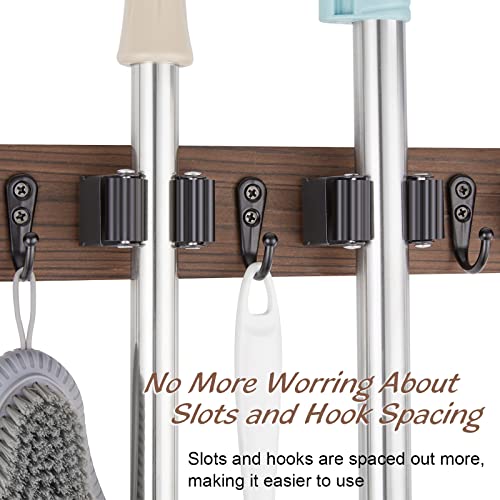 OUTNILI Mop and Broom Holder Wall Mount - Wood Broom Mop Hanger - Product Imagery