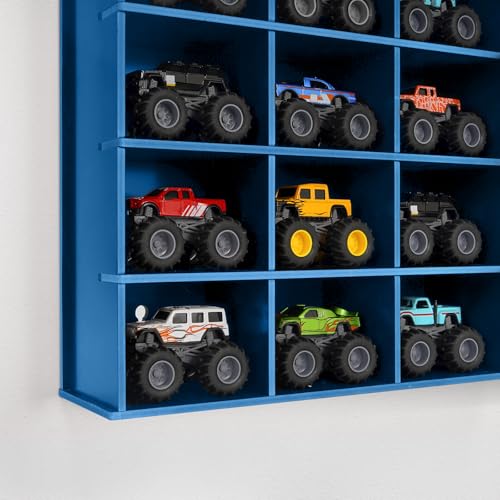 Krafetto 15-Slot Monster Truck Display Shelf, Wall Mount, Blue - Product Imagery