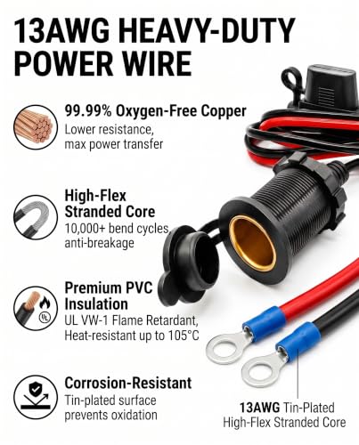 3FT 13AWG 12V Waterproof Cigarette Lighter Socket Extension - Product Imagery