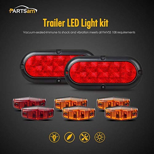 Partsam Waterproof Truck Trailer LED Light Kit, 2Pcs 6" Oval Red - Product Imagery