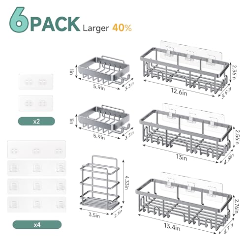 Veken Shower Caddy 6-Pack, No Drilling & Rustproof, Waterproof - Product Imagery