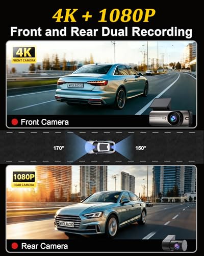 Dash Cam Front and Rear 4K+1080P, 5GHz WiFi, App Control, with - Product Imagery