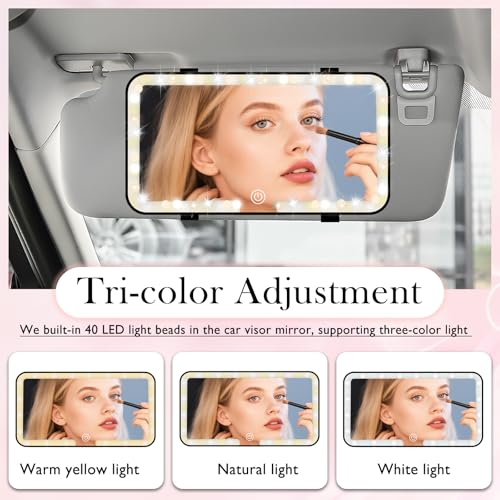 Car Vanity Mirror with Lights & Rechargeable Design,Touchable - Product Imagery