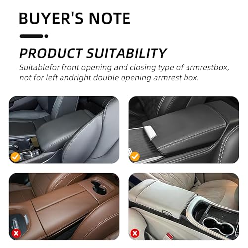 Leather Waterproof Car Armrest Console Pad For Sedans SUV,Black - Product Imagery