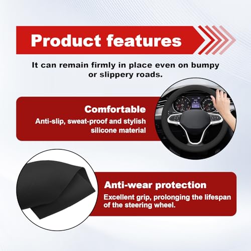 Car Steering Wheel Cover, Cool Non-Slip Silicone Steering Wheel - Product Imagery
