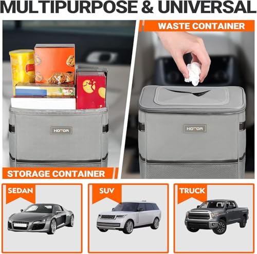 HOTOR Car Trash Can, Leakproof Car Organizer, 2-Gallon, Gray - Product Imagery