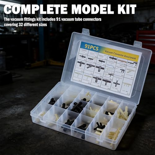 91PCS Car Vacuum Line Connectors Kit with 32 Types,1/8" 3/16" - Product Imagery