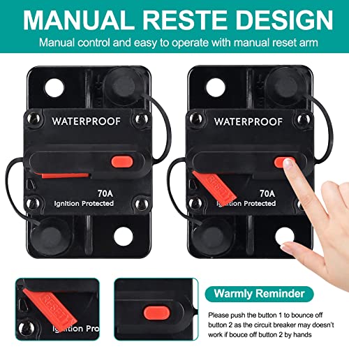 70 Amp Circuit Breaker,Waterproof,with Manual Reset,12V-48V DC, - Product Imagery