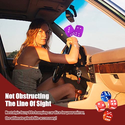 Pair Fuzzy Dice for Rear View Mirror, Retro Hanging Dice for Car - Product Imagery