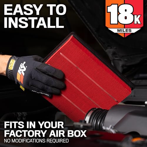 K&N Engine Air Filter: Long Life 18,000 Mile Replacement Air - Product Imagery