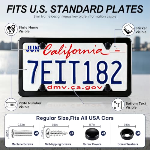 LivTee 4 Holes Stainless Steel License Plate Frames, 2 PCS Car - Product Imagery