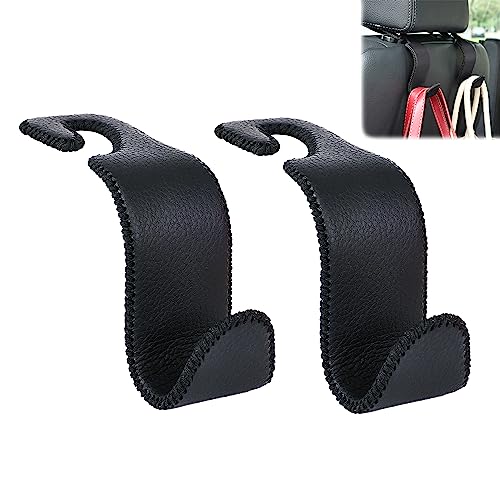 Car Seat Headrest Hook 55lb Heavy Duty Metal Hanger with Leather - Product Imagery