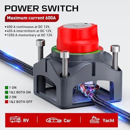 Nilight 600A 1-2-Both-Off Battery Switch 12-48V Power Cut Master - Product Imagery